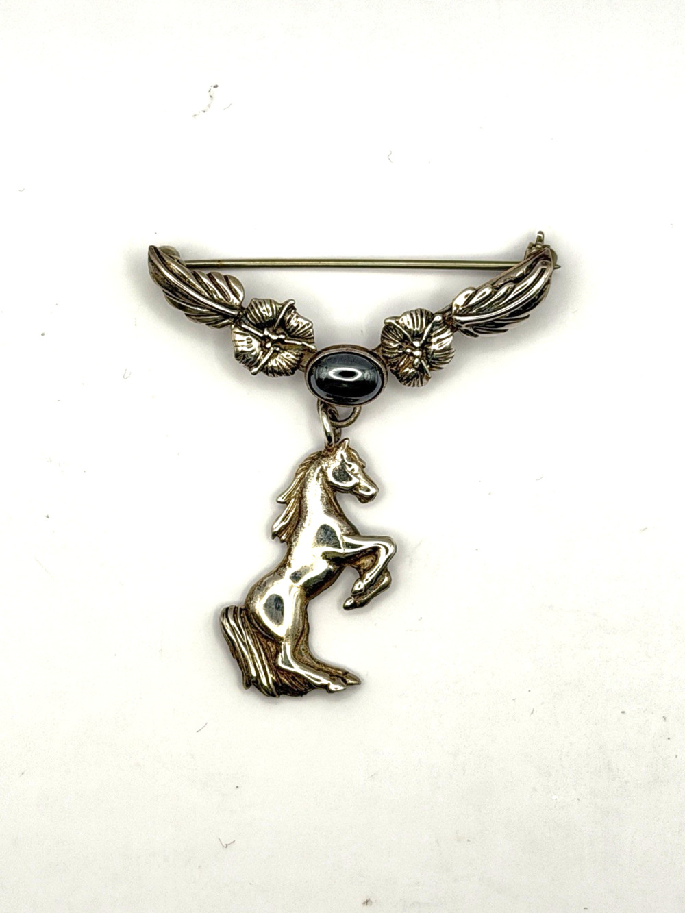 Vintage Mexico Sterling Silver Horse Brooch/Pin with Hematite Stone